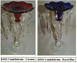 Pair of Cambridge Rose Point Candelabrums Candlesticks W/Bobeches & Prisims